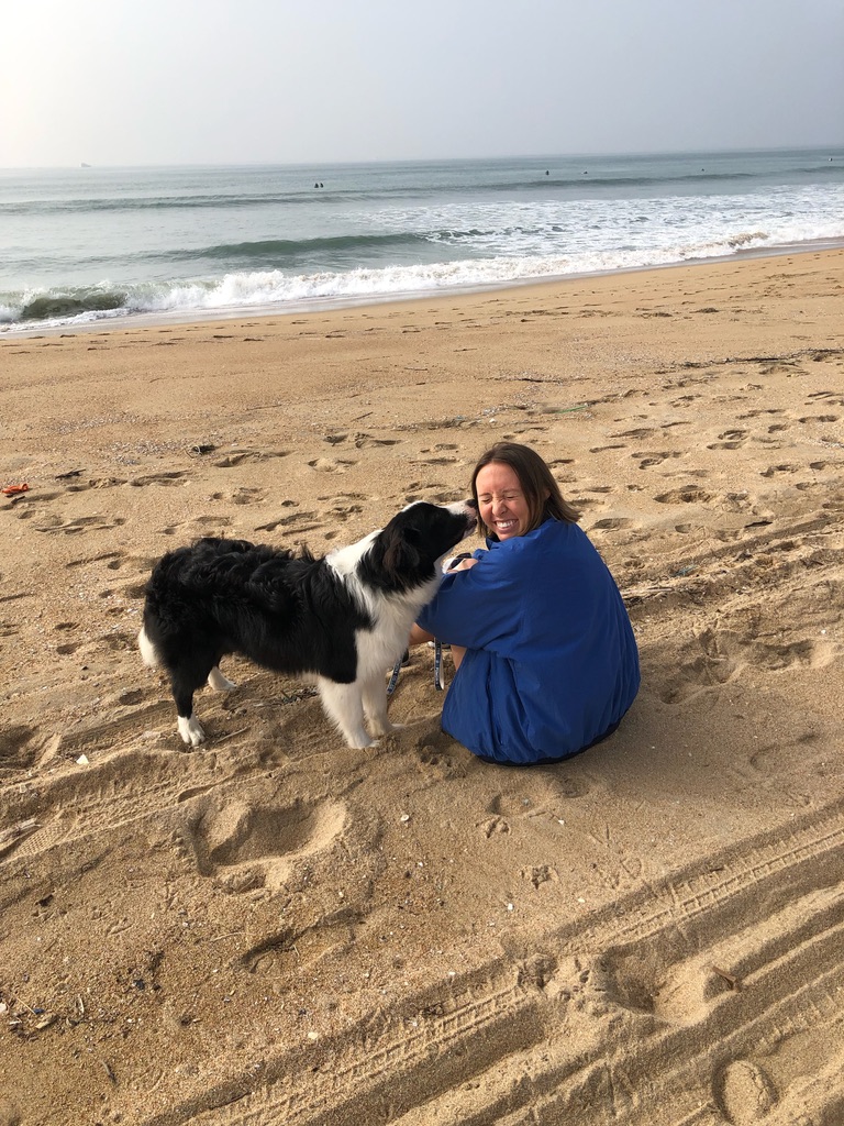 My dog Henry and me at the beach.